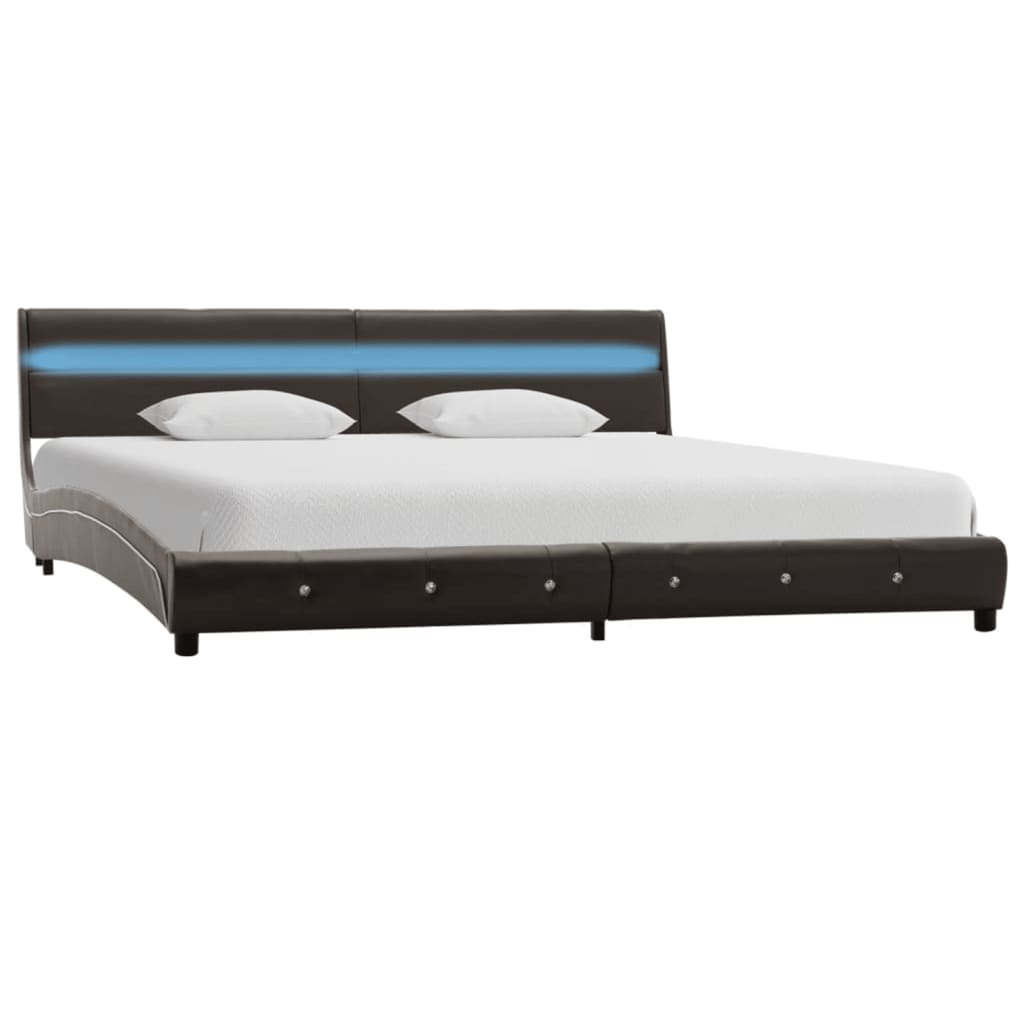 vidaXL Bed Frame with LED Grey Faux Leather 180x200 cm 6FT Super King