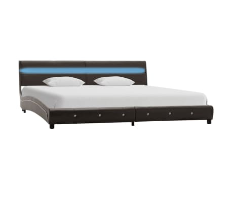 vidaXL Bed Frame with LED Grey Faux Leather 180x200 cm 6FT Super King