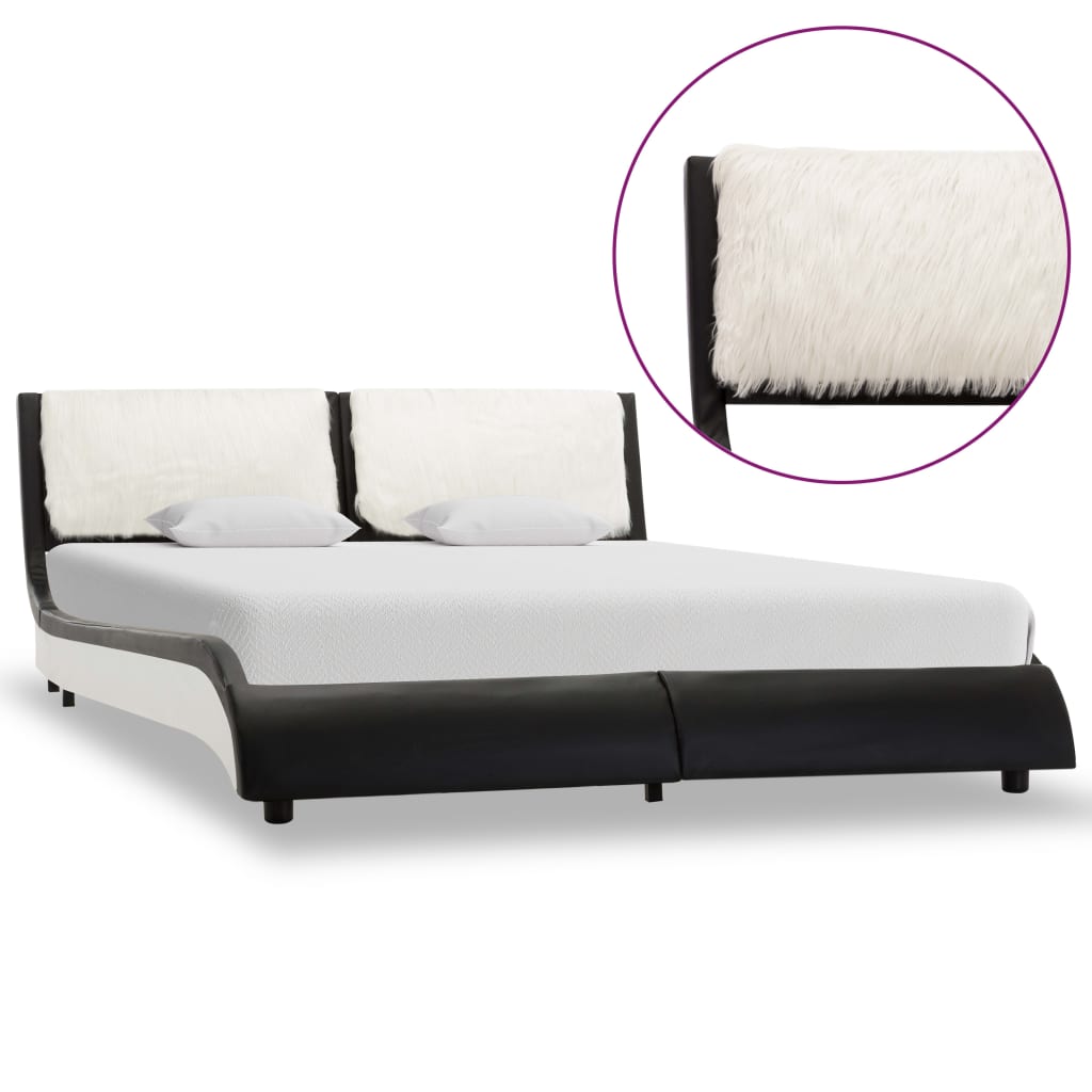 vidaXL Cadru de pat, negru și alb, 135×190 cm, piele ecologică vidaXL