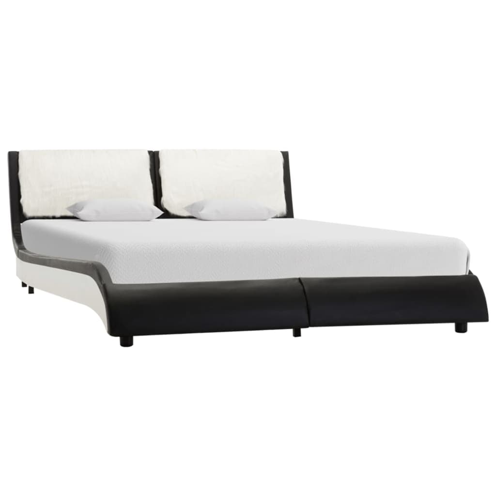 vidaXL Cadru de pat, negru și alb, 135x190 cm, piele ecologică