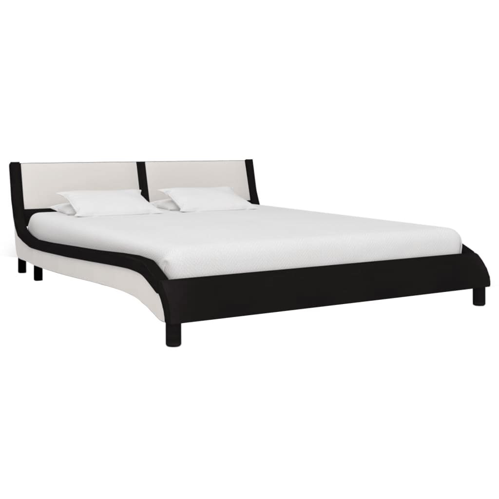 vidaXL Bed Frame with LED Black and White Faux Leather 180x200 cm 6FT Super King