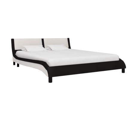 vidaXL Bed Frame with LED Black and White Faux Leather 180x200 cm 6FT Super King