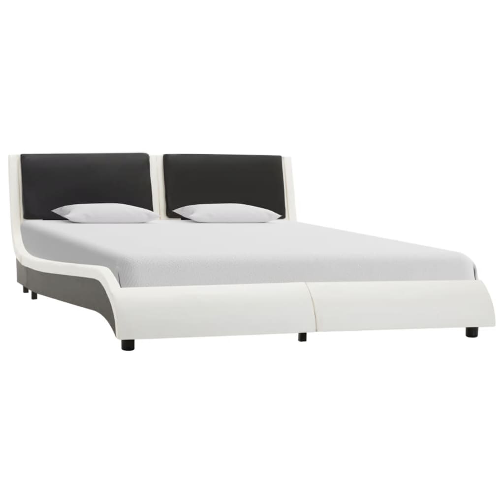 vidaXL Bed Frame with LED White and Black Faux Leather 120x190 cm 4FT Small Double
