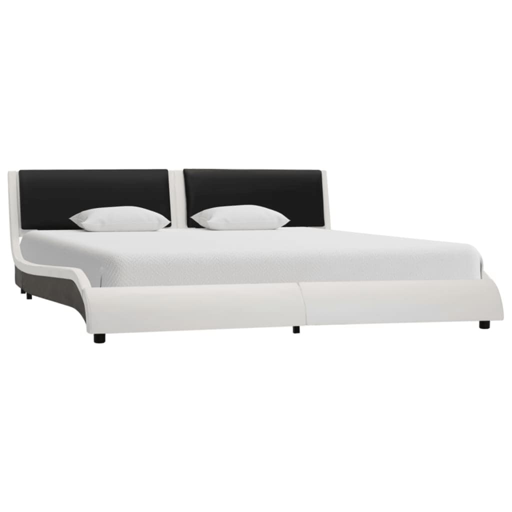 vidaXL Bed Frame with LED White and Black Faux Leather 150x200 cm 5FT King Size