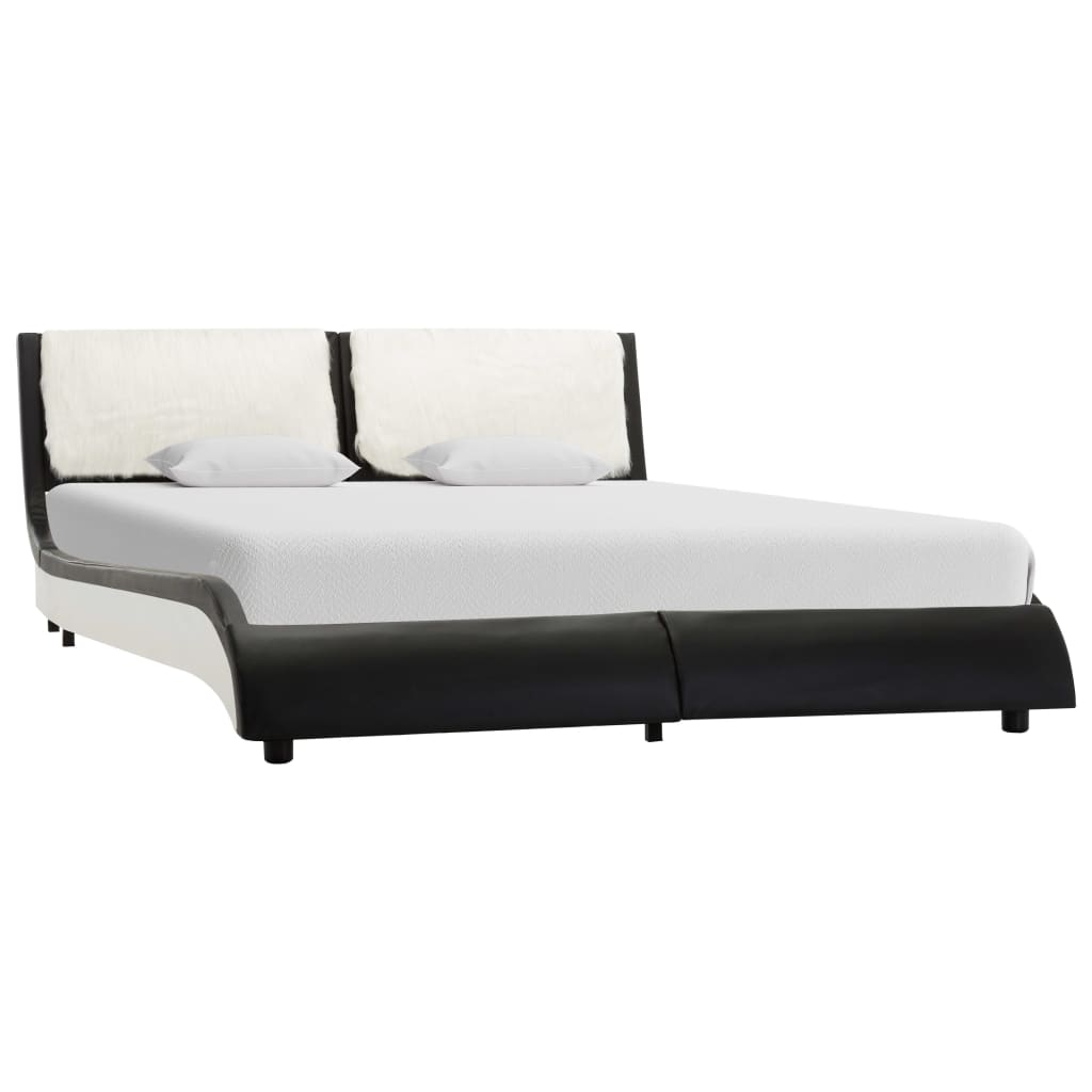 vidaXL Bed Frame with LED Black and White Faux Leather 135x190 cm 4FT6 Double