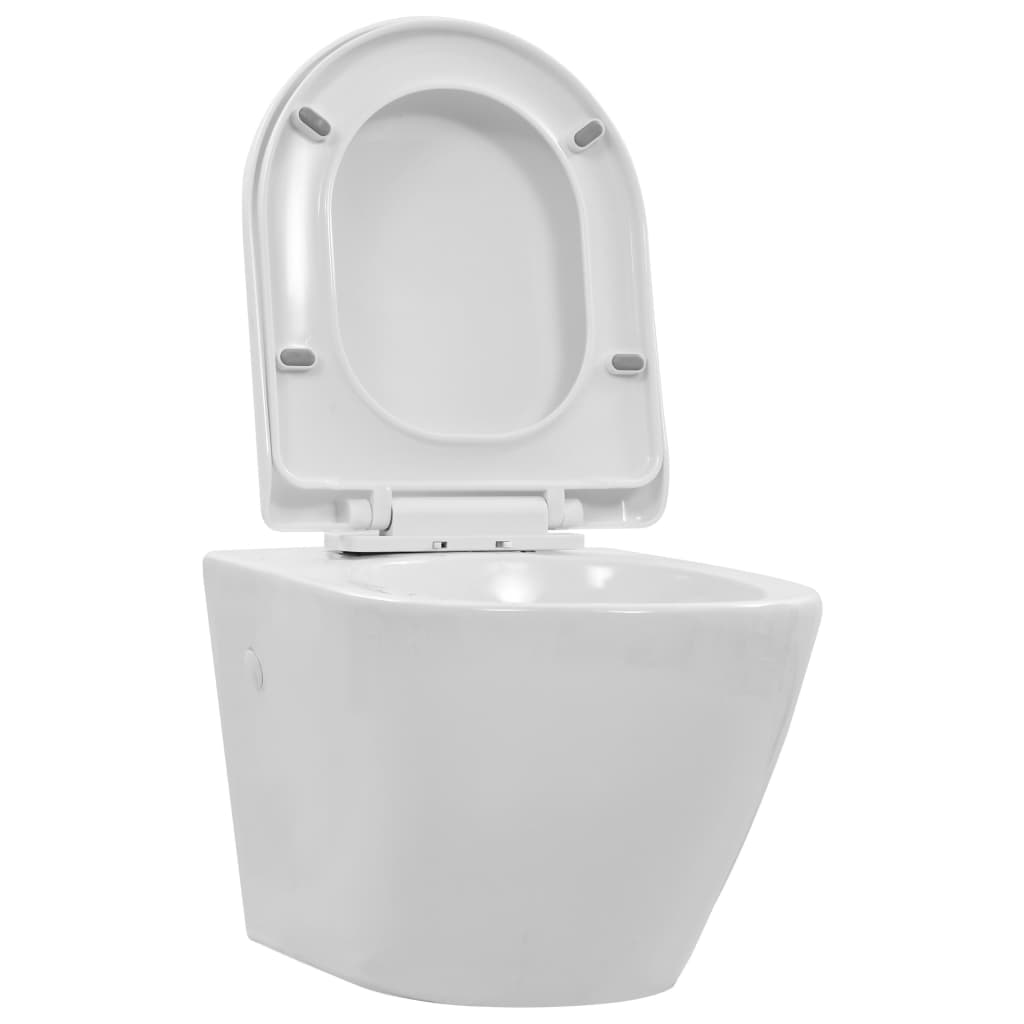 vidaXL ZĂˇvÄ›snĂ© WC bez okraje keramickĂ© bĂ­lĂ©