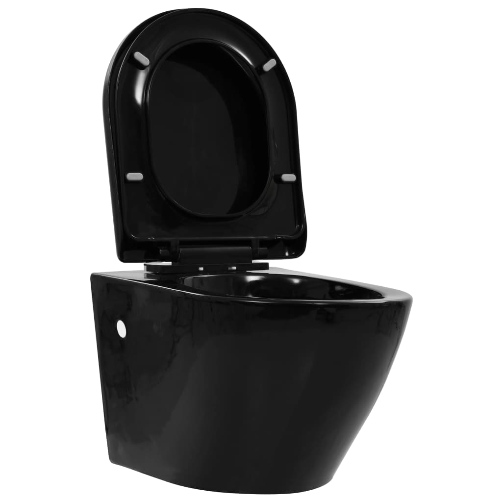 vidaXL Závěsné WC bez okraje keramické černé