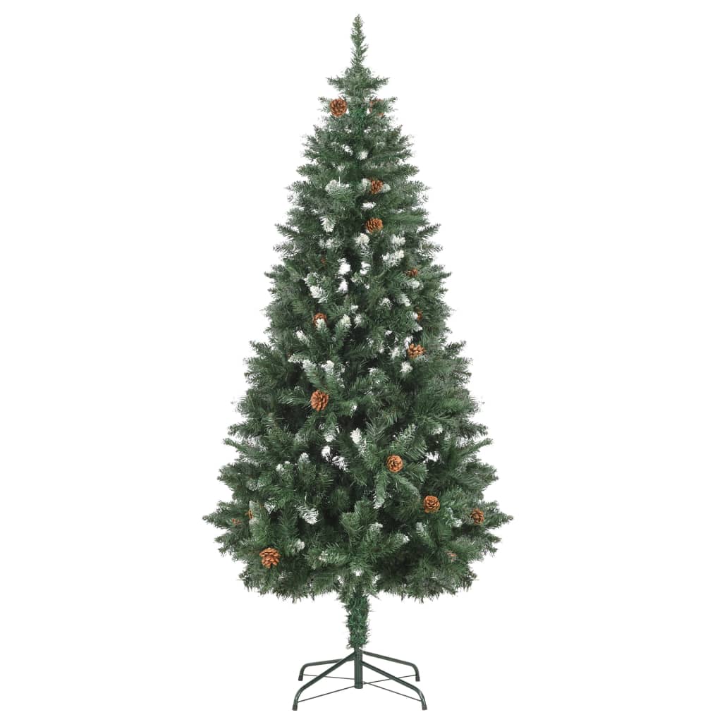 Műkarácsonyfa fenyőtobozokkal és fehér csillámmal 180 cm 