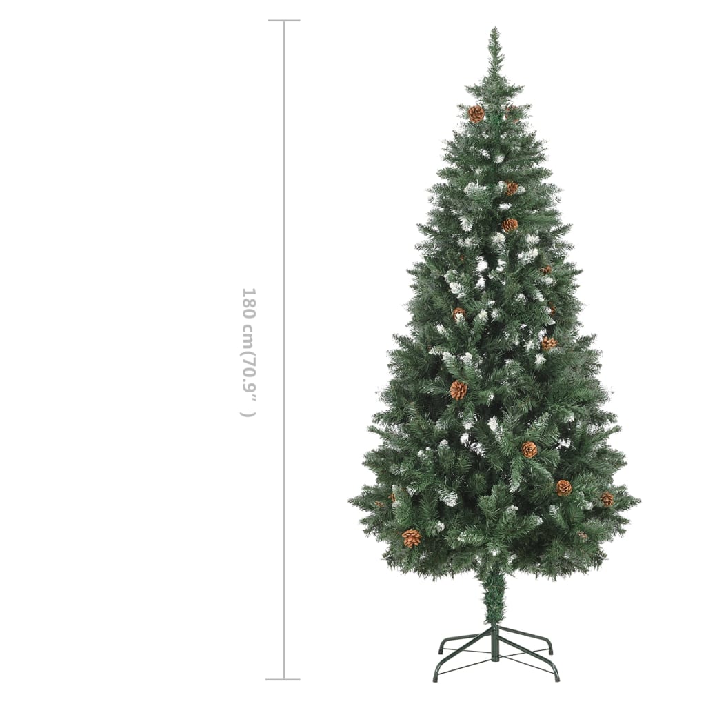 Műkarácsonyfa fenyőtobozokkal és fehér csillámmal 180 cm 
