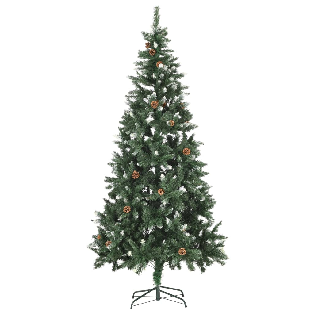 Műkarácsonyfa fenyőtobozokkal és fehér csillámmal 210 cm 