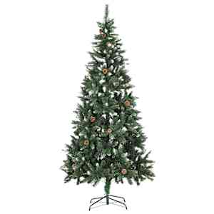 vidaXL Sapin de No&euml;l avec pommes de pin et paillettes blanches 210 cm