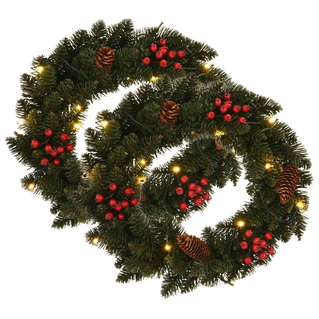 Image of vidaXL Christmas Wreaths 2 pcs with Decoration Green 45 cm