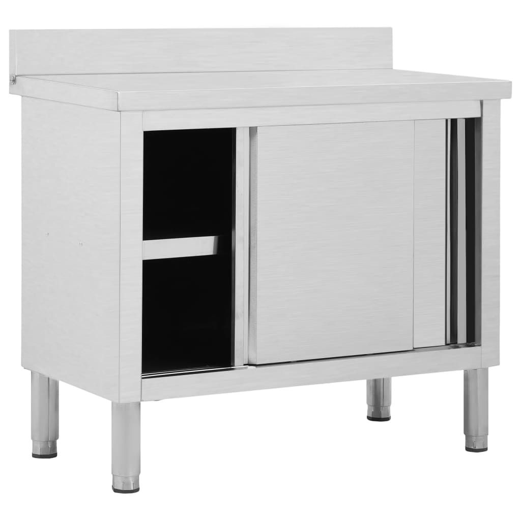 

vidaXL Werktafel met schuifdeuren 100x50x(95-97) cm roestvrij staal