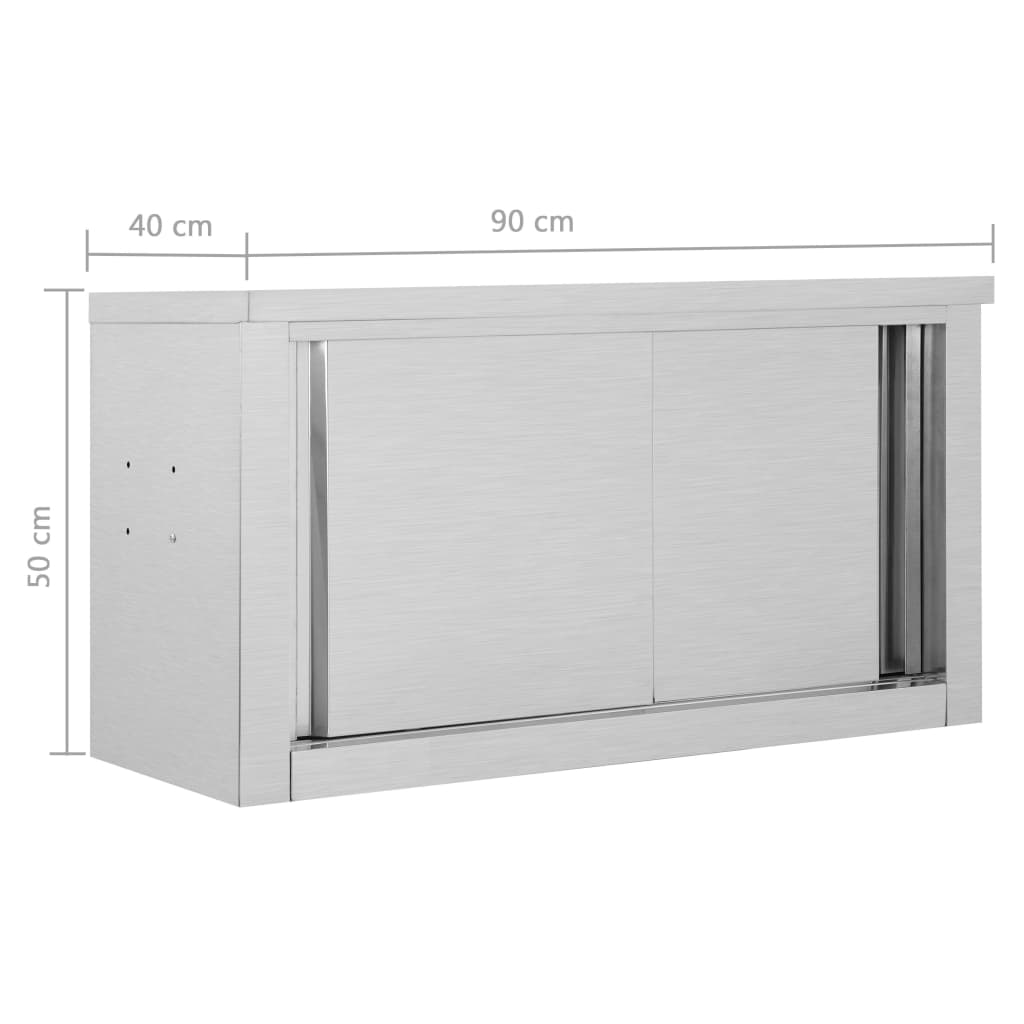 Nástěnná kuchyňská skříň s posuvnými dveřmi 90x40x50 cm nerez