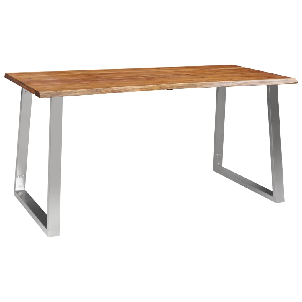 Dining Table 160x80x75 Cm Solid Acacia Wood And Stainless Steel Home 