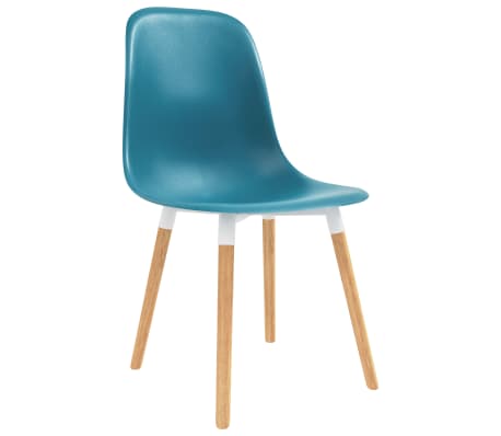The chairs have an ergonomically designed seat with integrated backrest in a modern, curved look. Made of robust plastic and supported by solid wooden legs, these attractive chairs are sturdy and durable. Additionally, they are easy to assemble.