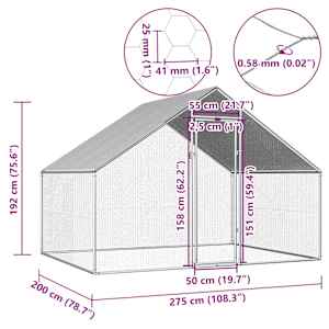Venkovní klec pro kuřata 2,75 x 2 x 1,92 m pozinkovaná ocel - obrázek 6