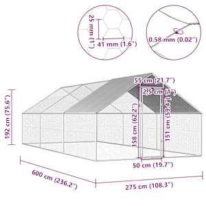 Venkovní klec pro kuřata 2,75 x 6 x 1,92 m pozinkovaná ocel - obrázek 6