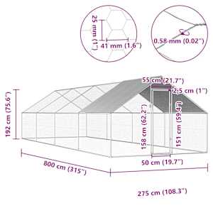 Venkovní klec pro kuřata 2,75 x 8 x 1,92 m pozinkovaná ocel - obrázek 6