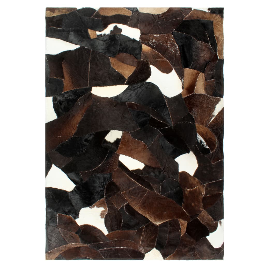 vidaXL Covor piele cu păr natural, mozaic, negru/alb/maro, 80 x 150 cm vidaXL imagine 2022
