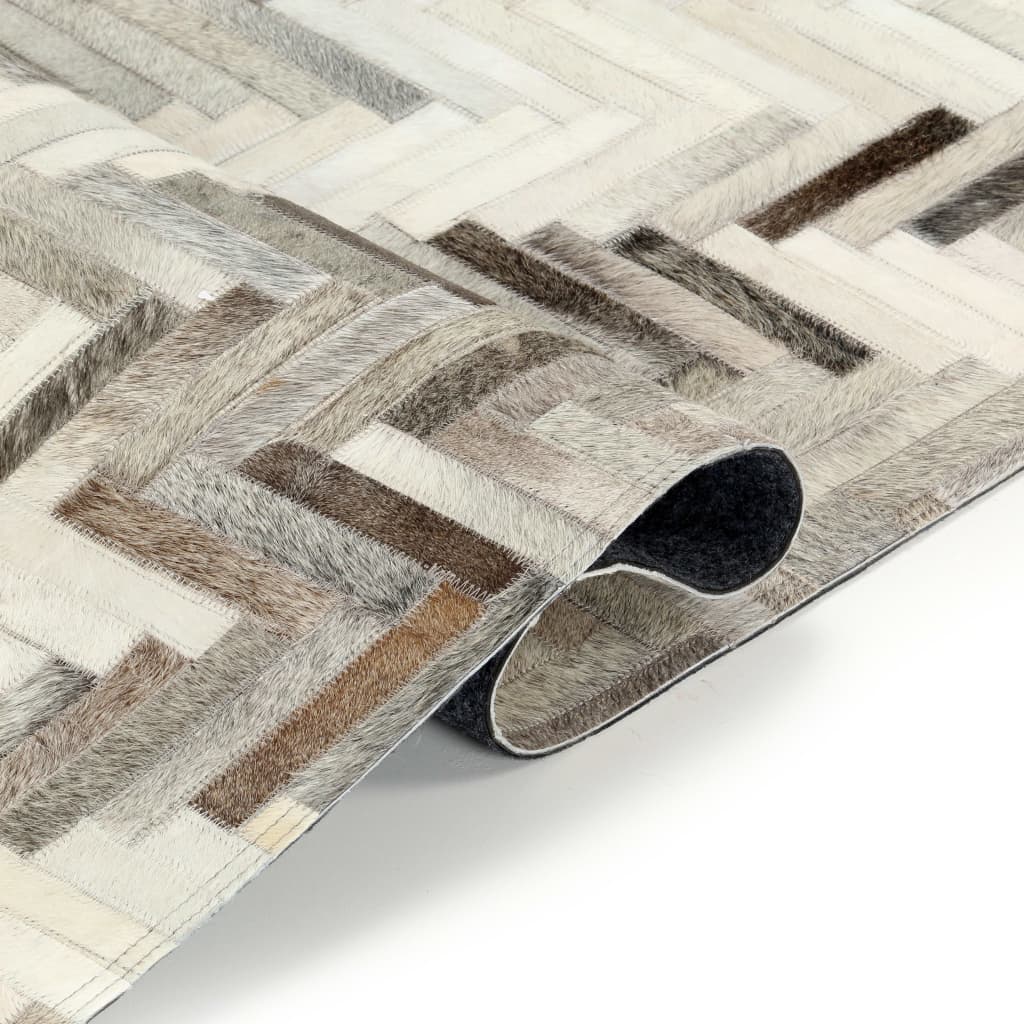 

vidaXL Vloerkleed patchwork 80x150 cm echt harig leer grijs/wit