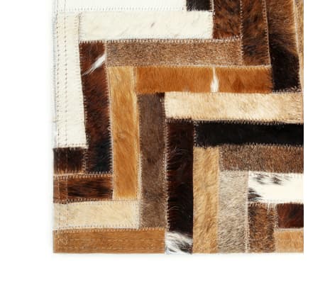 vidaXL Χαλί Patchwork Καφέ / Λευκό 160 x 230 εκ. Δέρμα με Τρίχωμα