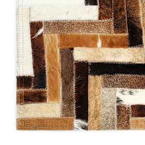 vidaXL Χαλί Patchwork Καφέ / Λευκό 160 x 230 εκ. Δέρμα με Τρίχωμα