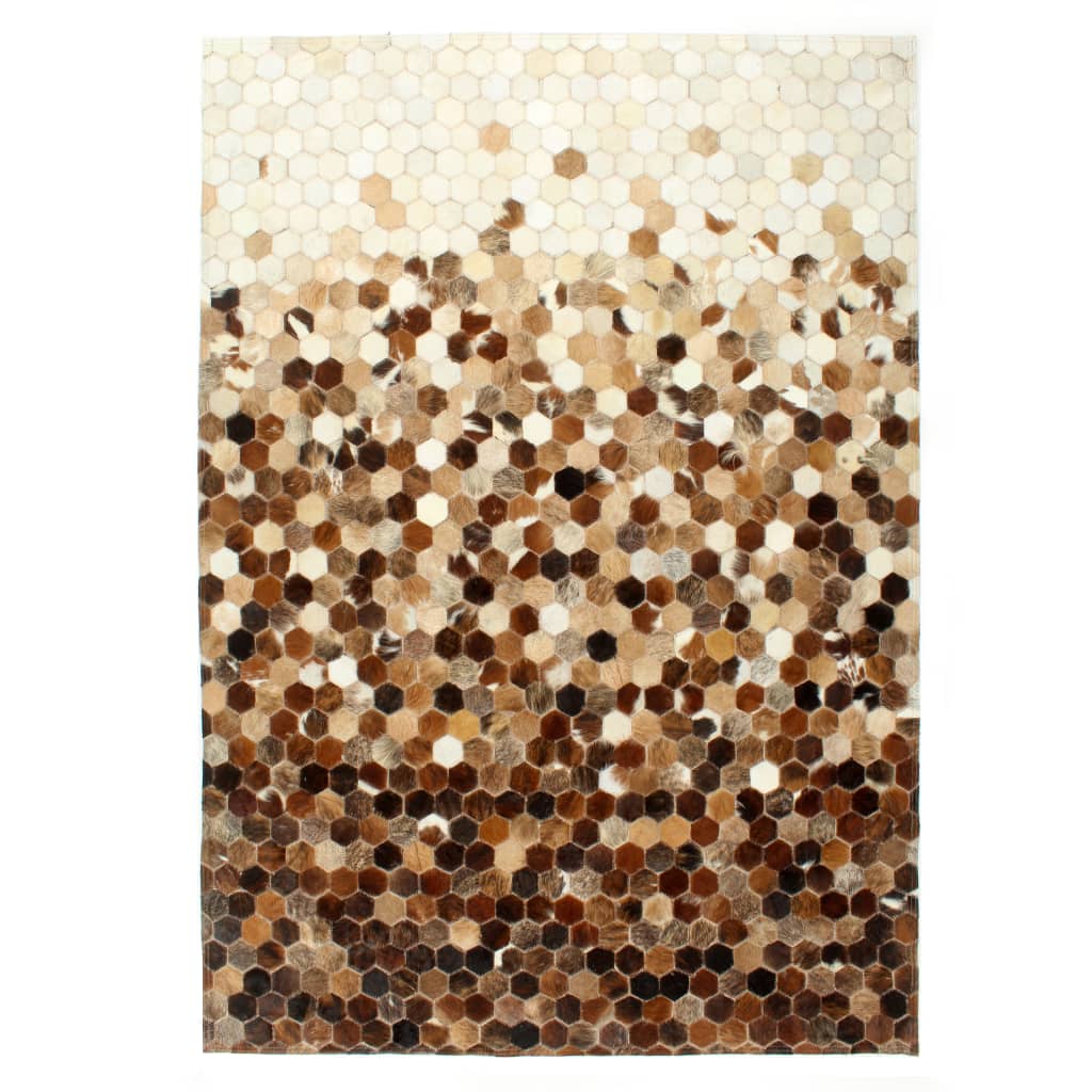 vidaXL Covor, piele cu păr natural, mozaic, maro/alb, 80 x 150 cm vidaXL