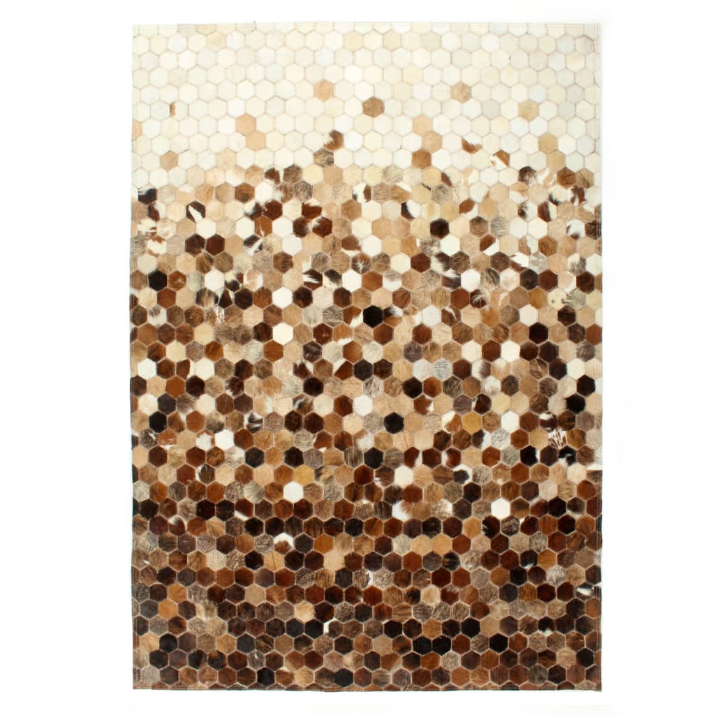 vidaXL Covor piele cu păr natural, mozaic, maro/alb, 160×230 cm vidaXL