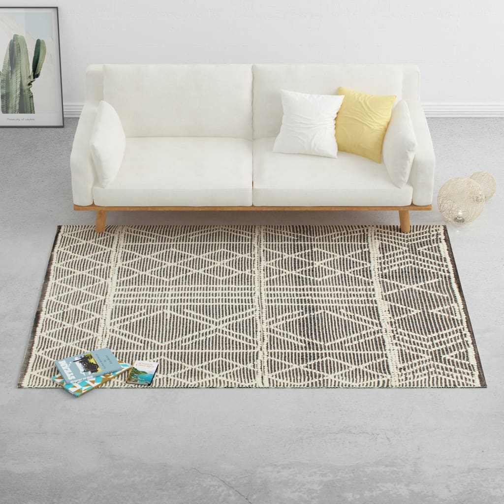 vidaXL Tapis en laine tissée à la main 120x170 cm Noir/Blanc