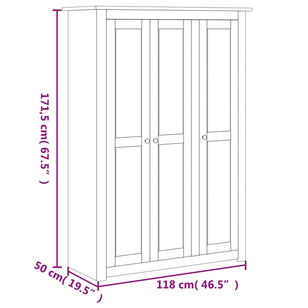  3-dverový šatník 118x50x171,5 cm borovicové drevo Panama Range