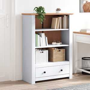 Knjižna omara bela 80x35x110 cm trdna borovina Panama Range