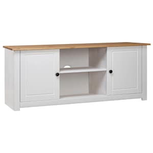 TV skříňka bílá 120 x 40 x 50 cm masivní borovice řada Panama - obrázek 1