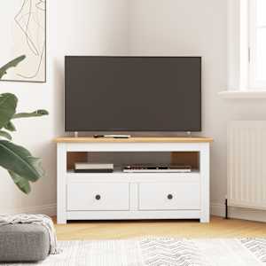 Rohová TV skříňka bílá 93x49x49 cm masivní borovice řada Panama - obrázek 3