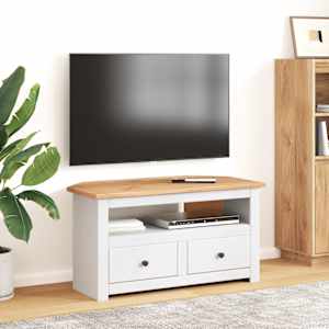 Rohová TV skříňka bílá 93x49x49 cm masivní borovice řada Panama