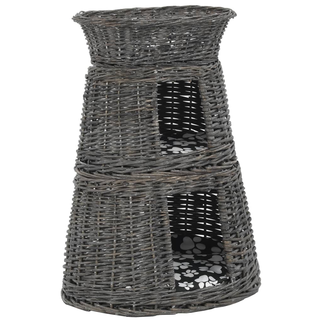 vidaXL 3dílný pelíšek pro kočky s poduškami šedý 47 x 34 x 60 cm vrba