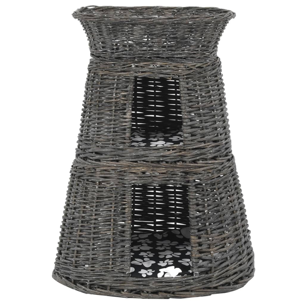 vidaXL Set coșuri pisici, perne, 3 piese, gri, 47x34x60 cm, răchită