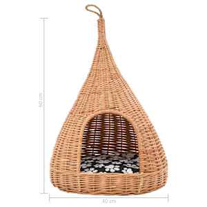 Domeček pro kočky s poduškou 40 x 60 cm přírodní vrba týpí - obrázek 8