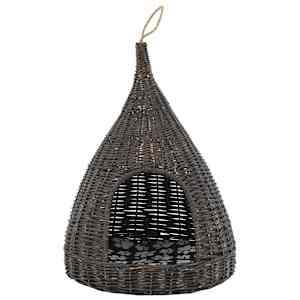 Domeček pro kočky s poduškou šedý 40 x 60 cm přírodní vrba týpí - obrázek 3