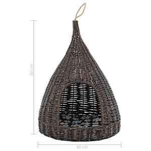 Domeček pro kočky s poduškou šedý 40 x 60 cm přírodní vrba týpí - obrázek 8
