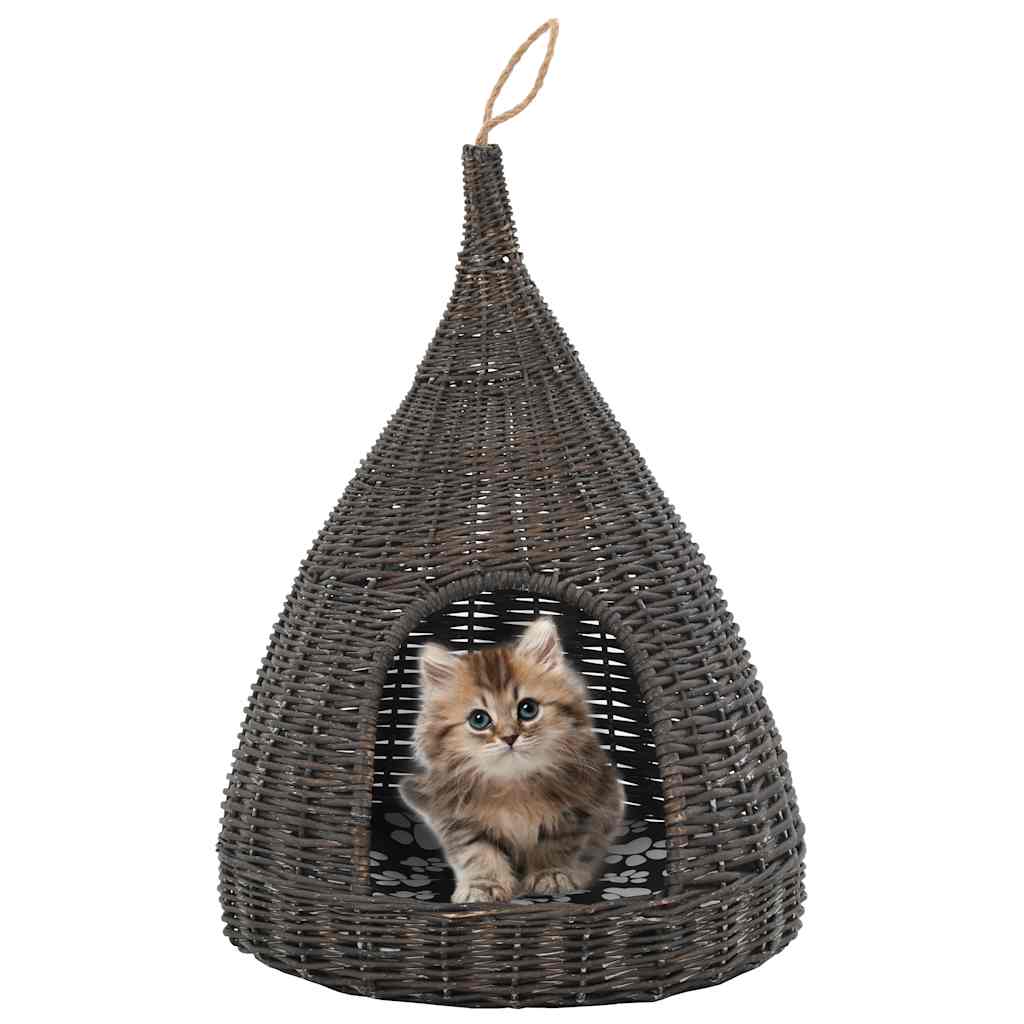 Cesta Per Gatti Cuscino Grigio 40x60cm Teepee Salice Naturale - Vidaxl