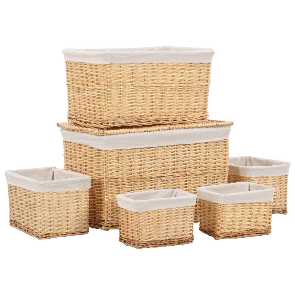 vidaXL Conjunto de cestas apilables 6 unidades de sauce natural