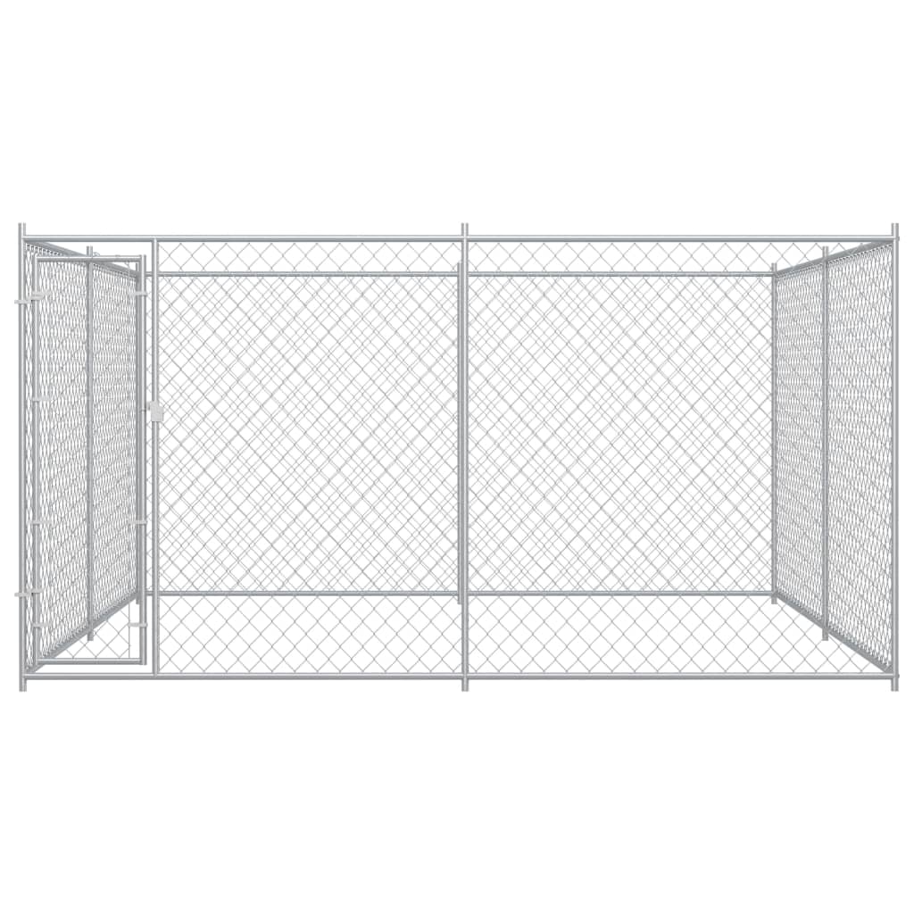 Chenil d'extérieur en acier galvanisé pour chien - Panneaux à mailles - 383x383x185 cm - 14m²