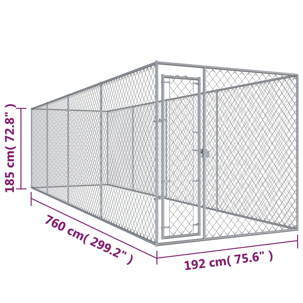 Chenil d'extérieur en acier galvanisé pour chien - Panneaux à mailles - 760x190x185 cm - 14m²