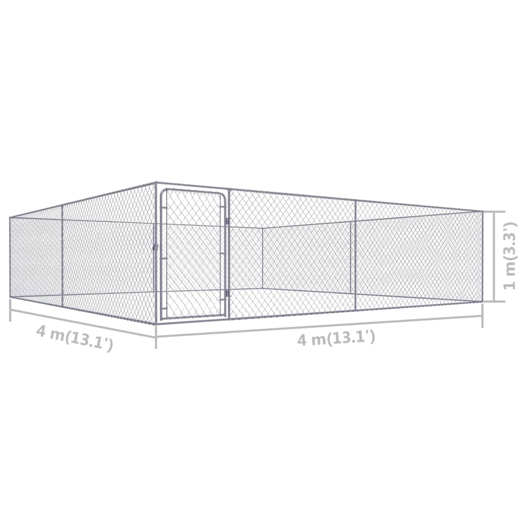 Chenil d'extérieur en acier galvanisé pour chien - Panneaux à mailles - 4x4x1 cm - 13 m²