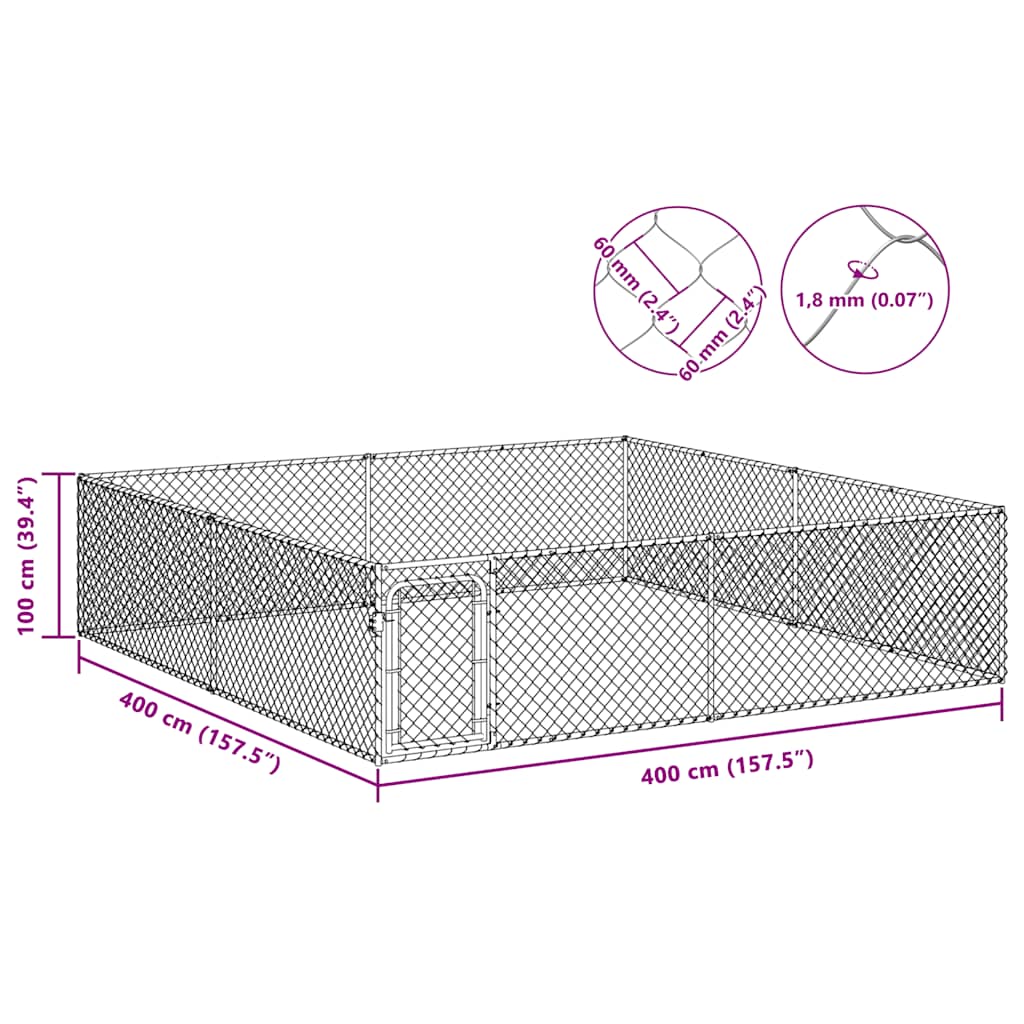 Koiran ulkohäkki galvanoitu teräs 4x4x1 m - Image 8