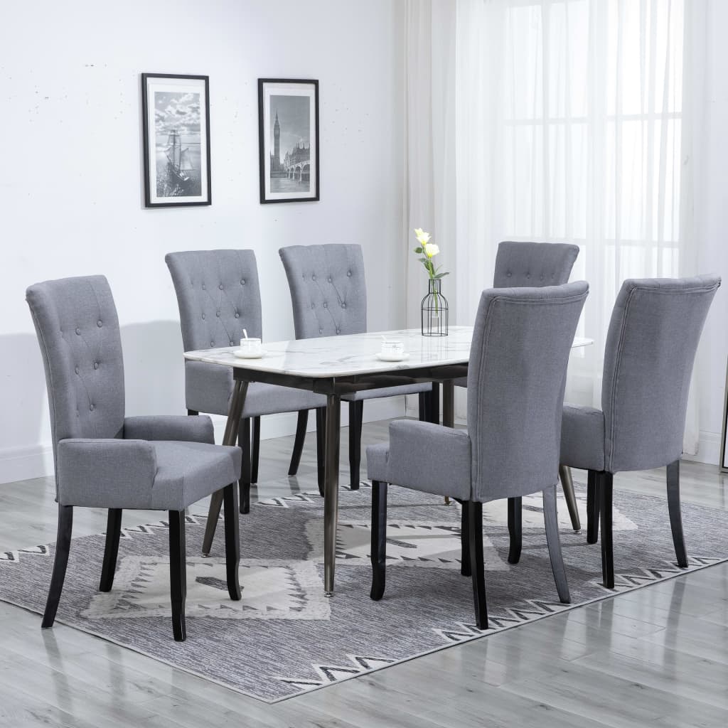 Jídelní židle s područkami 6 ks světle šedé textil