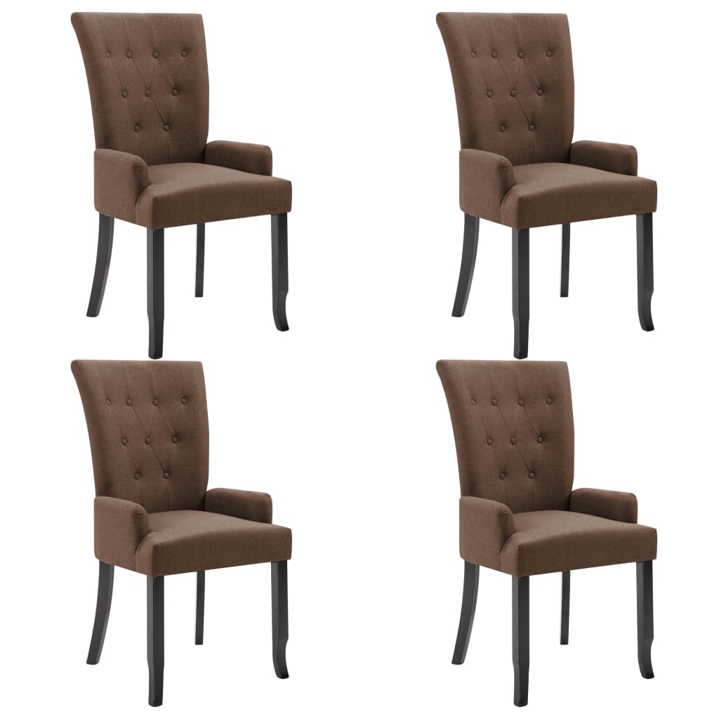 VidaXL Dining Chairs With Armrests 4 Pcs Brown Fabric