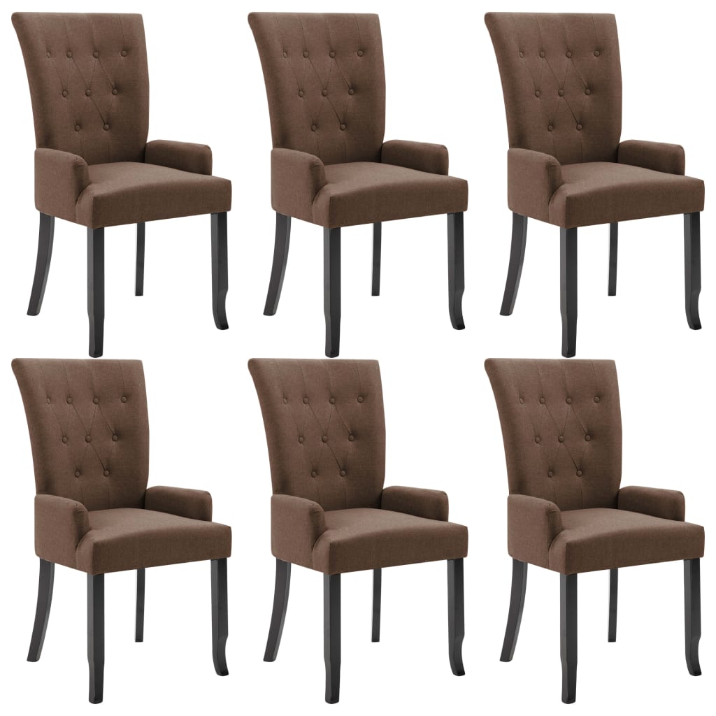 VidaXL Dining Chairs With Armrests 6 Pcs Brown Fabric