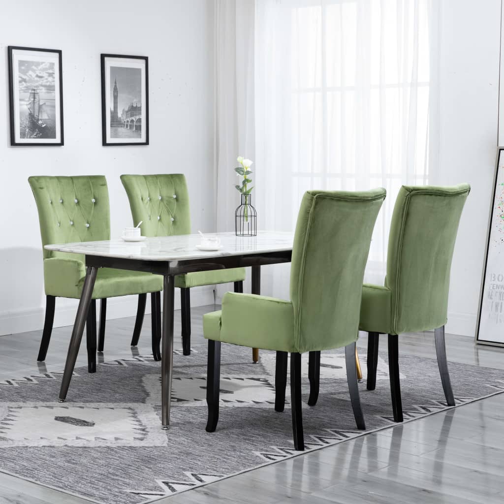 Valgomojo kėdės su por., 4 vnt., šviesiai žalios sp., aksomas | Stepinfit